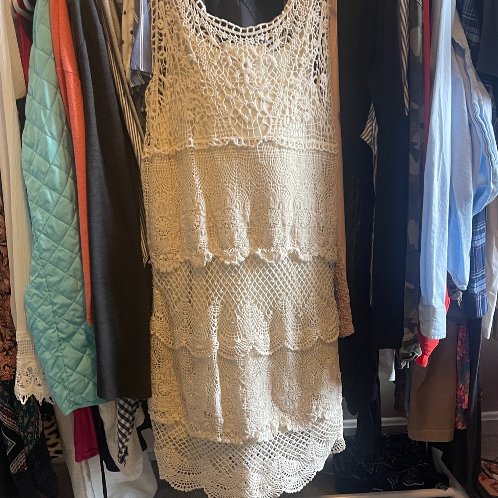 American Eagle Cream Crochet Lace Sleeveless Dress